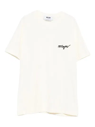 Msgm Chest Logo Crew Neck T Shirt In Neutral