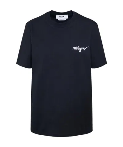 Msgm Chest-logo Crewneck T-shirt In Black