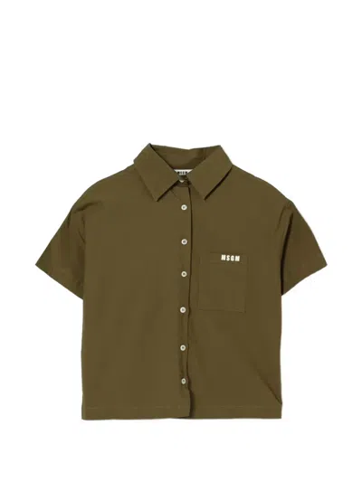 Msgm Chest-pocket Short-sleeve Shirt In Brown