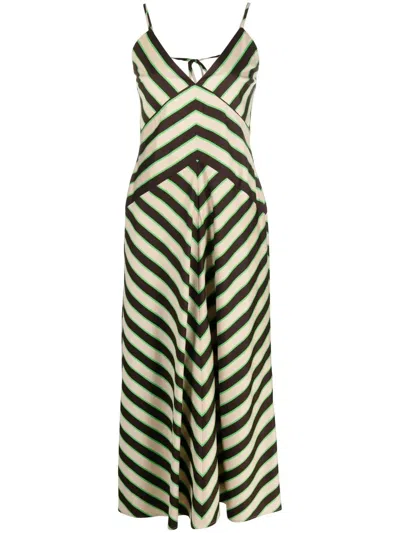 Msgm Chevron-print Rear-tie Dress In Green