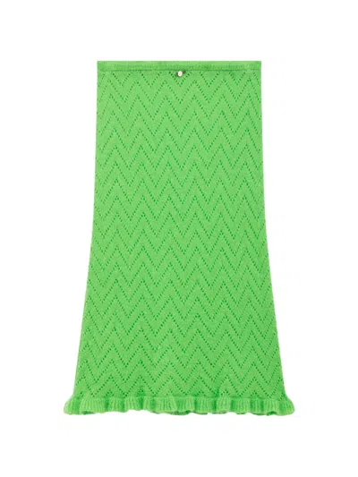 Msgm Chevron-knit Midi Skirt In Green