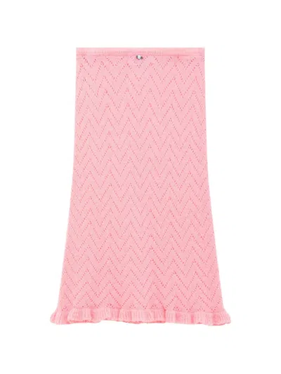 Msgm Chevron-knit Midi Skirt In Pink