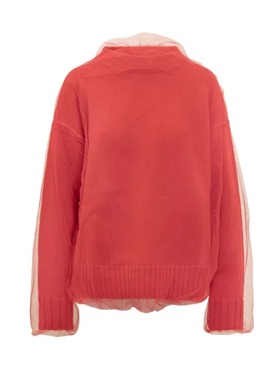 Msgm Chic Cardigan With Tulle Detail In Red