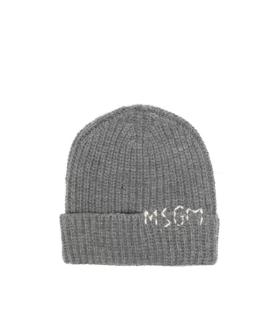Msgm Kids' Chunky Ribbed-knit Beanie In Gray