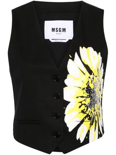 Msgm Classic Black Vest For Women