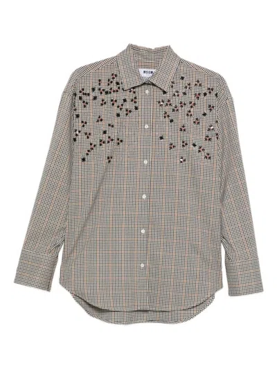 MSGM CLASSIC CHECKERED SHIRT WITH FLORAL EMBROIDERY