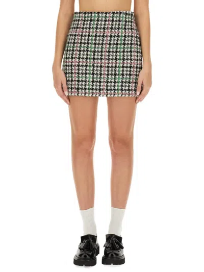 Msgm Green & Pink Prince Of Wales Miniskirt In Multi