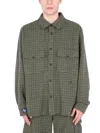 Msgm Checkered Wool Shirt With Classic Collar In Green