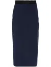 Msgm Calf-length Skirt With Rear Slit And Slub Texture In Blue