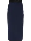 Msgm Calf-length Skirt With Rear Slit And Slub Texture In Blue
