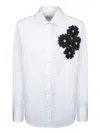 Msgm White Shirt With Black Floral Appliquã©s In White