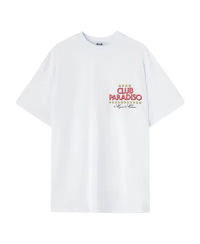 Msgm Club Paradiso Cotton T-shirt In White