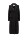 Msgm Wool Blend Felt Single Breast Long Coat In Black
