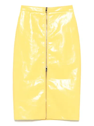 Msgm Coated-finish Midi Skirt In Yellow