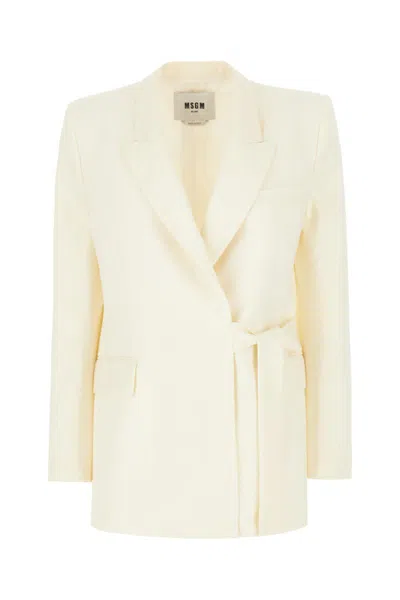 Msgm Ivory Stretch Wool Blazer In 02