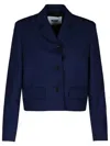 Msgm Wool Crop Blazer Buttoned Cuffs In Navy
