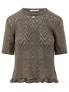 Msgm Pointelle-knit Ruffled Sweater In Brown