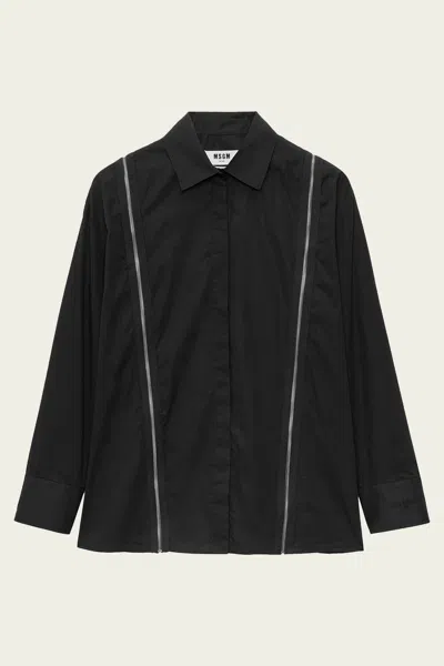 Msgm Collar Blouse With Zipper Details In Black