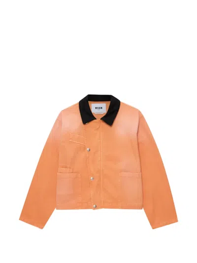 Msgm Collared Denim Jacket In Blue