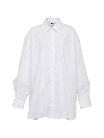 Msgm Collared Long-sleeve Shirtdress In White