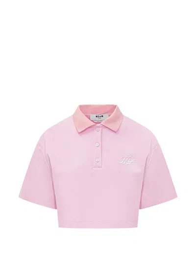 Msgm Collared Polo Top In Pink