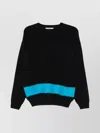 Msgm Knitted Sweater With Turquoise Stripe Hem Detail In Black