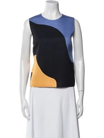 Pre-owned Msgm Colorblock Pattern Crew Neck Crop Top In Multi
