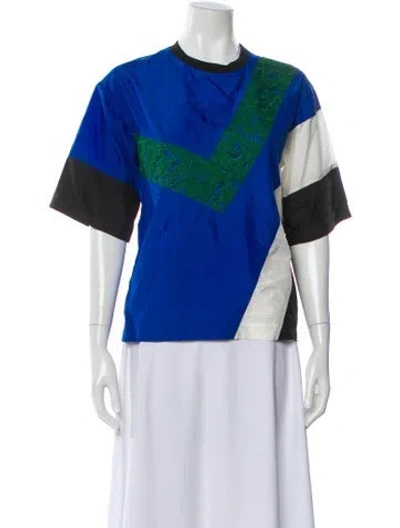 Pre-owned Msgm Colorblock Pattern Crew Neck Top In Blue