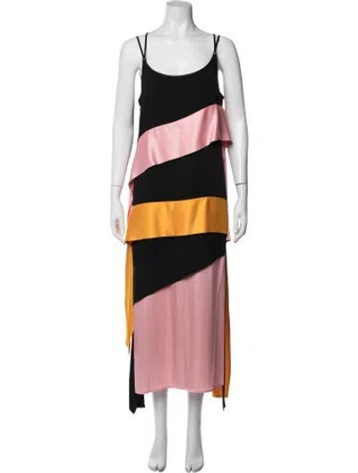 Pre-owned Msgm Colorblock Pattern Midi Length Dress In Red