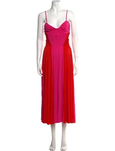 Pre-owned Msgm Colorblock Pattern Midi Length Dress W/ Tags In Pink