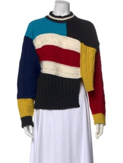 Pre-owned Msgm Colorblock Pattern Mock Neck Sweater In Black