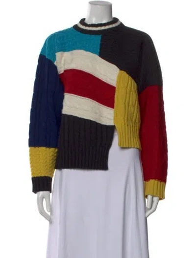 Pre-owned Msgm Colorblock Pattern Mock Neck Sweater In Black