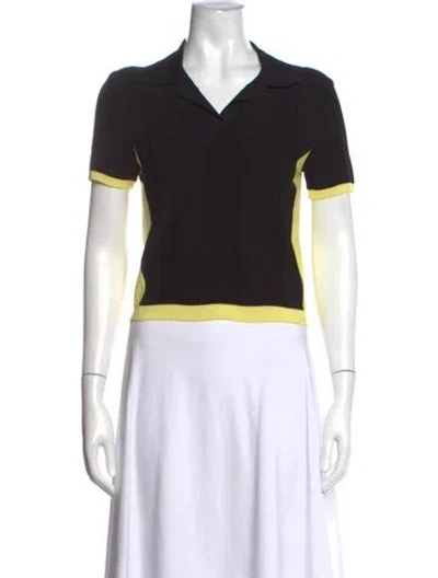 Pre-owned Msgm Colorblock Pattern V-neck Polo In Black
