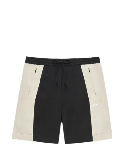 Msgm Colour-block Drawstring Deck Shorts In Black