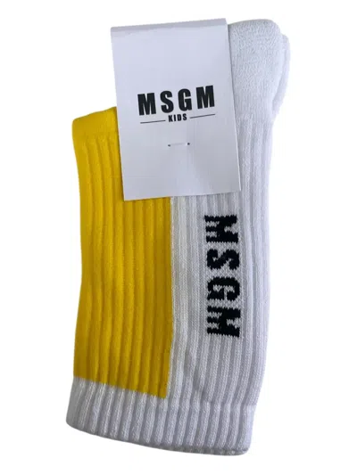 Msgm Colour-block Logo Socks In Multi