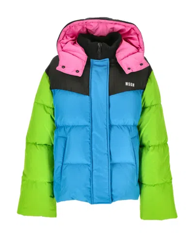 Msgm Colour-block Padded Jacket In Blue