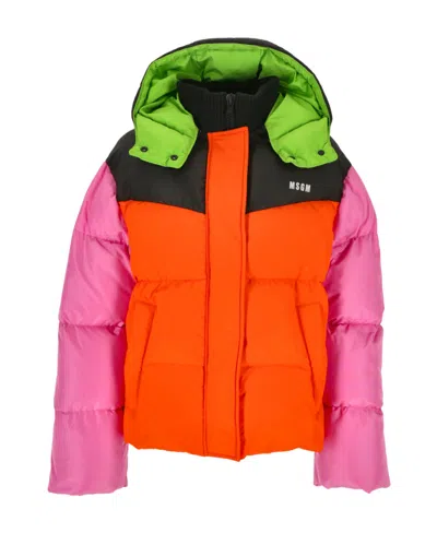 Msgm Colour-block Panel Padded Jacket In Red