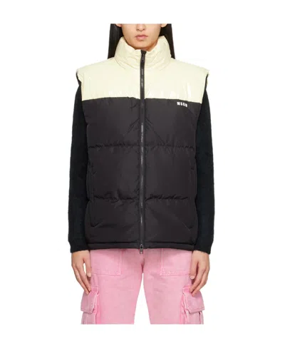 Msgm Colour-block Quilted Gilet In Black