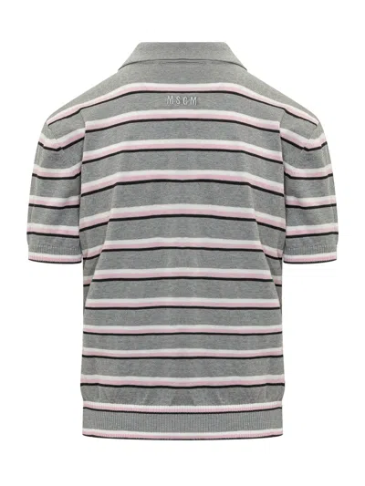 Msgm Comfort Fit Polo With Cut Sleeves In Grey/offw/pink/black