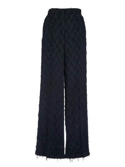 Msgm Concealed Fringed Trousers In Nero
