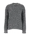 Msgm Grey Crewneck Sweater With All-over  Frayed Details In Cotton Blend In Black