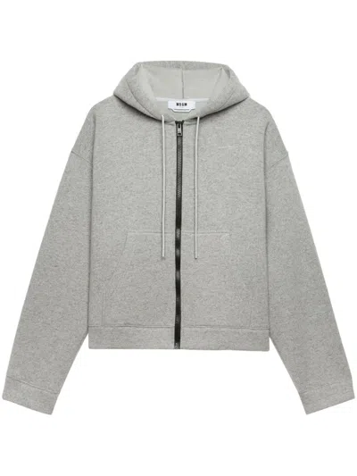 Msgm Contrast Fastening Zipped Hoodie In Grau