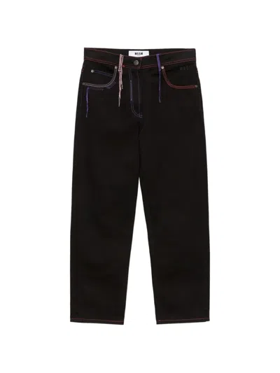 Msgm Contrast-stitch Trousers In Black