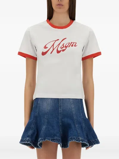 MSGM CONTRAST-TRIM LOGO-PRINT T-SHIRT