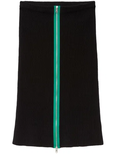 Msgm Contrast-trim Ribbed-knit Skirt In Black