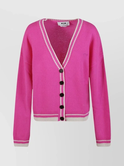 Msgm Pink Embroidered Cardigan In Pink &amp; Purple