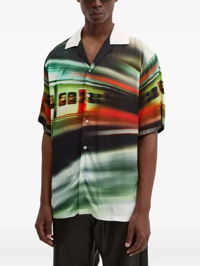 Msgm Contrast-collar Graphic-print Shirt In Multi