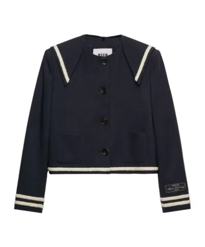 Msgm Contrasting-trim Jacket In Blue