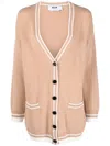 Msgm Contrasting-trim Knit Cardigan In Neutrals