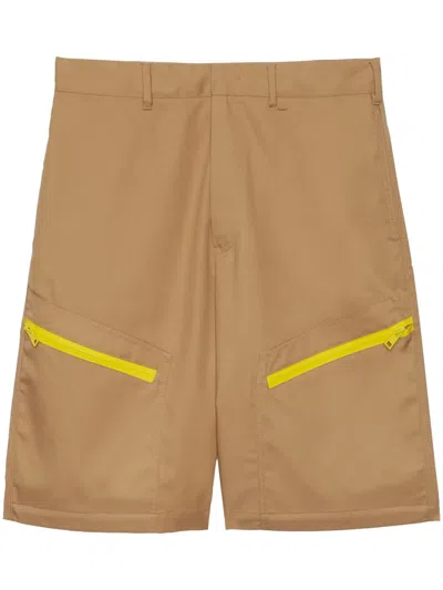 Msgm Contrasting-trim Shorts In Neutrals